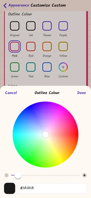 Colour wheel for picking any outline colour
